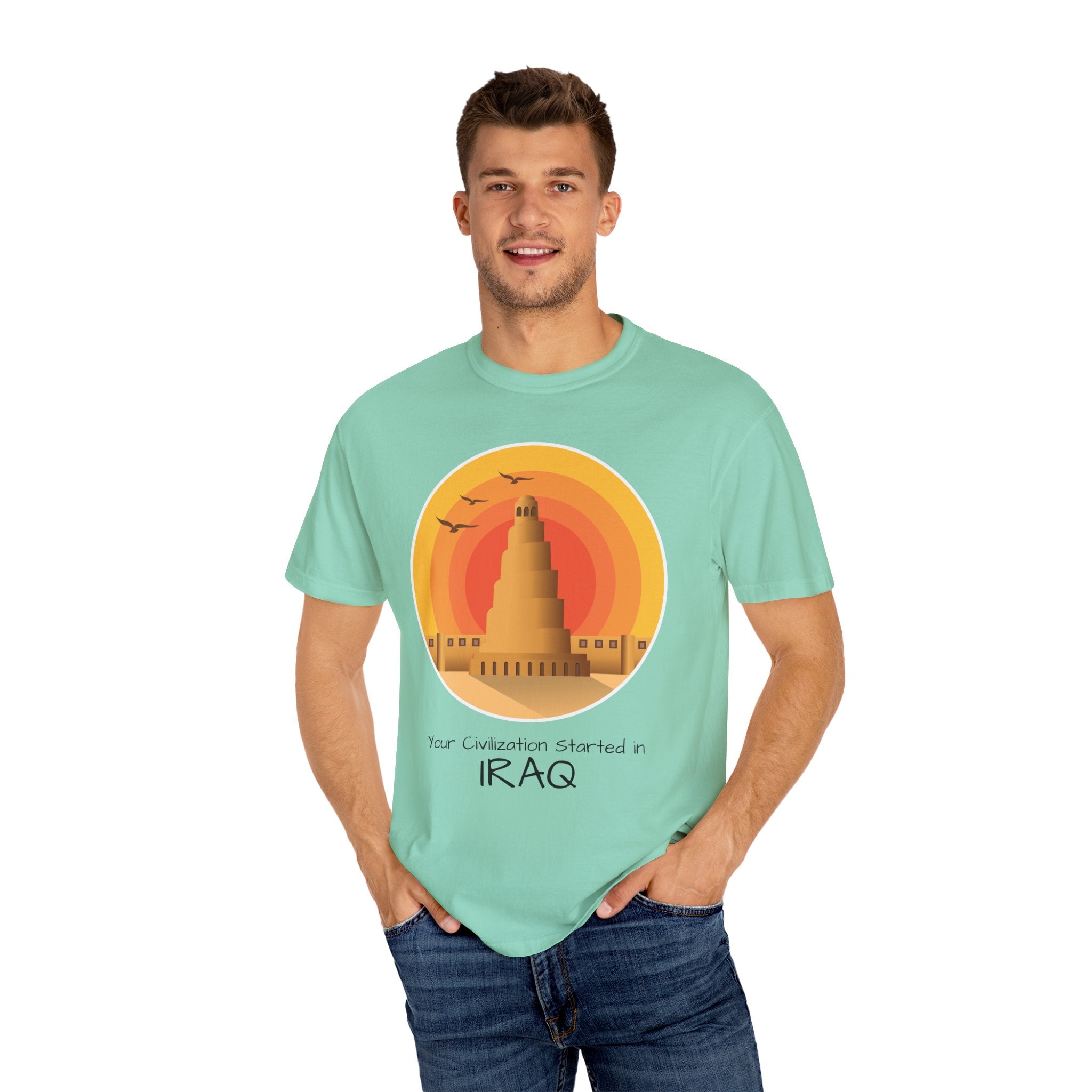 Iraq Spiral Minaret T-Shirt — 'Your Civilization Started in Iraq' Travel & Heritage Tee