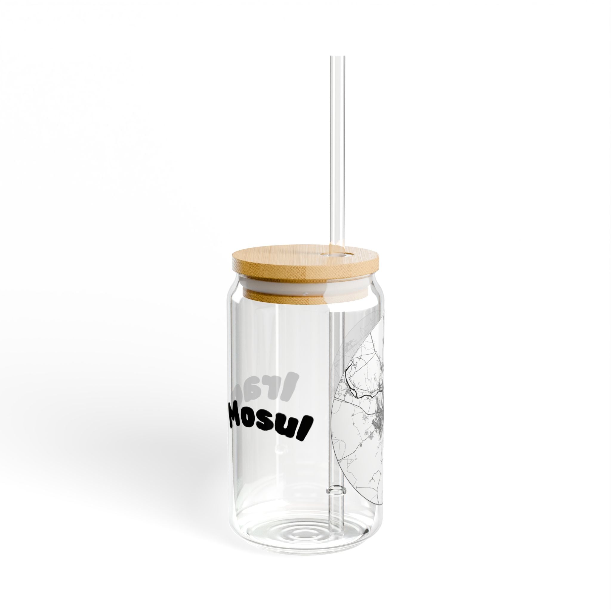 Mosul City Map Sipper Glass — 16oz Glass Jar with Straw