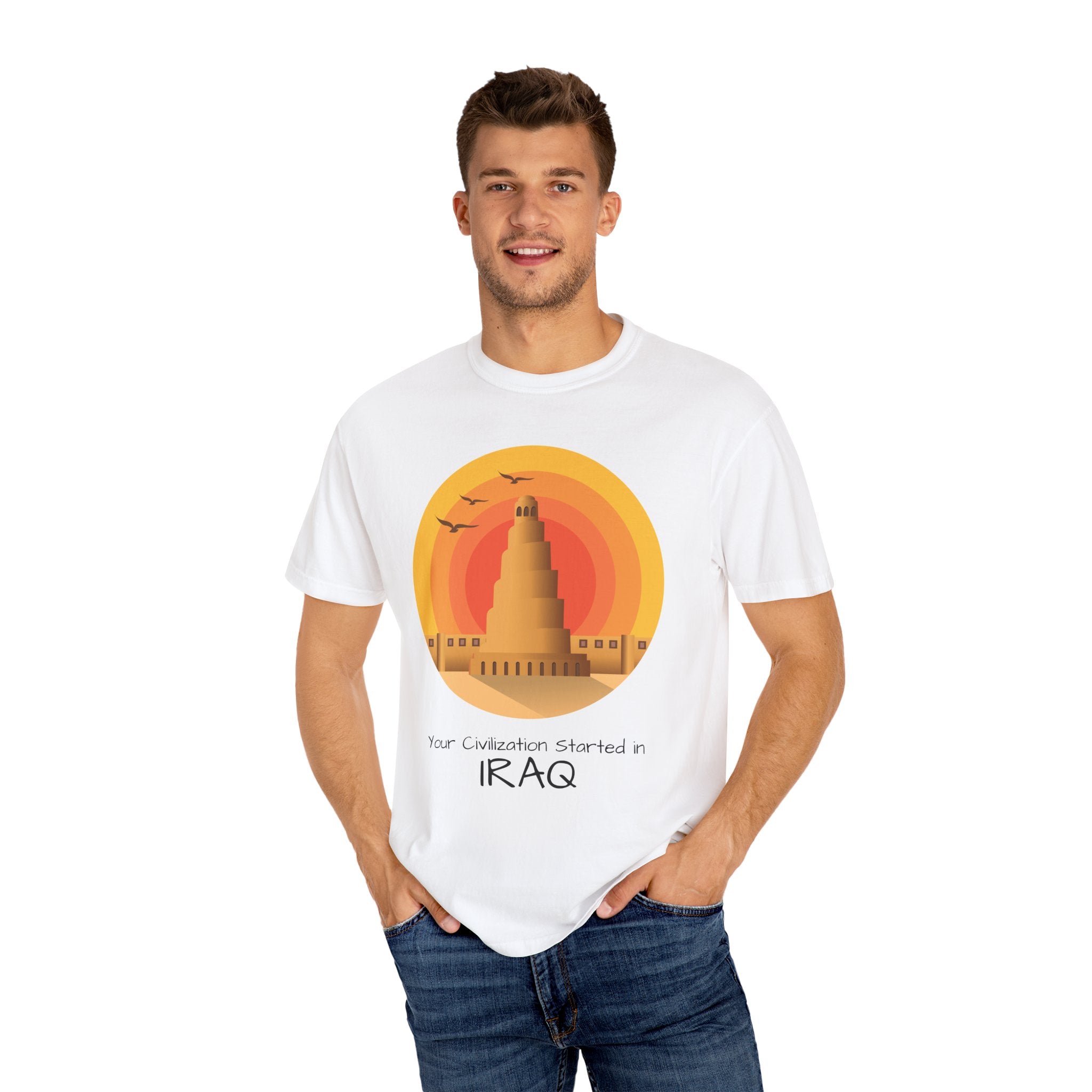Iraq Spiral Minaret T-Shirt — 'Your Civilization Started in Iraq' Travel & Heritage Tee