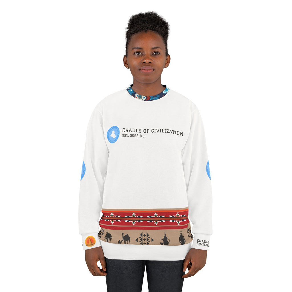 Cradle of Civilization Sweatshirt — Ancient Mesopotamia Tower Graphic AOP